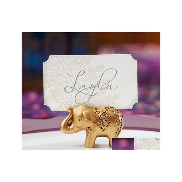 Otros suministros para fiestas de eventos 100 piezas Golden Gold Lucky Elephant Place Titulares de tarjetas Nombre Número Mesa Favor de boda Regalo único Dhy2C