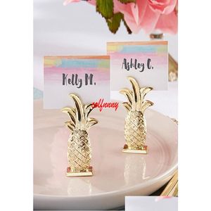 Autres fournitures de fête d'événement 100pcs Mini Gold Pineapple Table Place Carte Holder Nom Numéro Menu Menu pour le mariage Favor Decoration Dhije