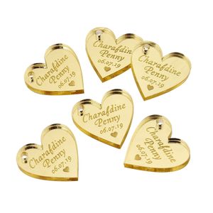 Otros suministros para fiestas de eventos 100 unids Etiquetas de regalo de boda personalizadas Espejo acrílico grabado Gold Love HeartsTags para decoración Favor de fiesta 231202