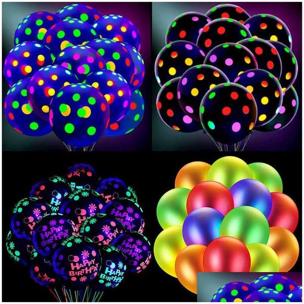 Autres fournitures de fête d'événement 100pcslot ballons au néon brillent dans les décorations d'anniversaire lumineuses fluorescentes sombres suspendues Wa Dhnrh