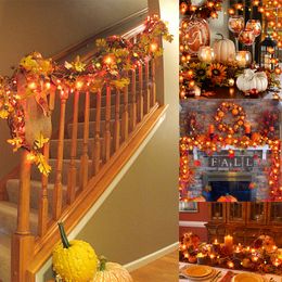 Autres fournitures de fête d'événement 1020Leds citrouille feuilles d'érable guirlande lumineuse guirlande d'automne alimentée par batterie jardin extérieur intérieur Halloween Thanksgiving décor à la maison 230905