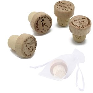 Autres fournitures de fête d'événement 1024506070100pcs Bouchon de liège de vin en bois gravé personnalisé Bouchon de bouteille de liège Bouchon de vin personnalisé Faveurs de mariage 230824