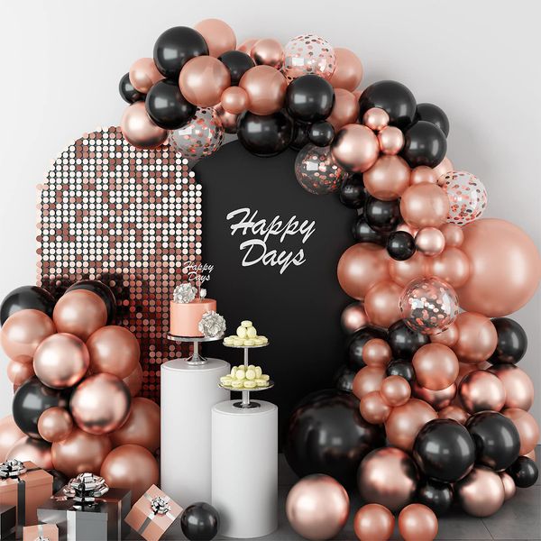 Otros suministros para fiestas de eventos 104 Uds. Globos de oro rosa metálico negro Kit de arco de guirnalda globo de confeti decoración de fiesta de cumpleaños niños adultos globo de boda 230809