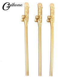 Autres fournitures de fête d'événement 10pcs pailles de pénis d'or mariée douche sexy poule nuit Willy boire nouveauté paille nue pour bar Bachelorette 230822