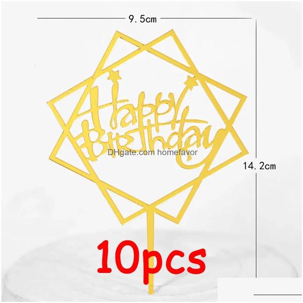 Otros suministros para la fiesta de eventos 10pcs Cake de feliz cumpleaños Topper Pink Gold Acrylic Mirror Toppers Decoraciones de baby shower 2310 Homefavor Dhncz