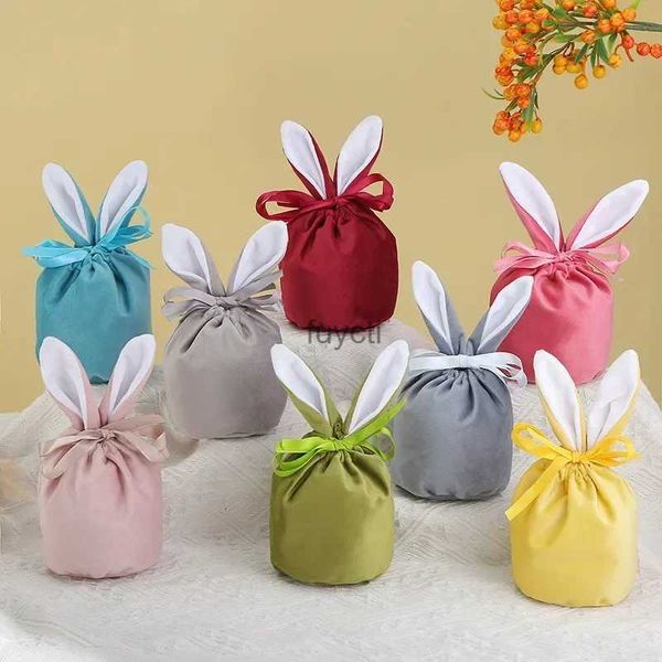 Autres fournitures de fête d'événement 10pcs / lot Lapin de Pâques Sacs de lapin Oreilles Sac de velours Boîte-cadeau Boîte à sucre Boîte de bonbons de mariage Creative Mignon Décor de Pâques Couleur mixte YQ240116