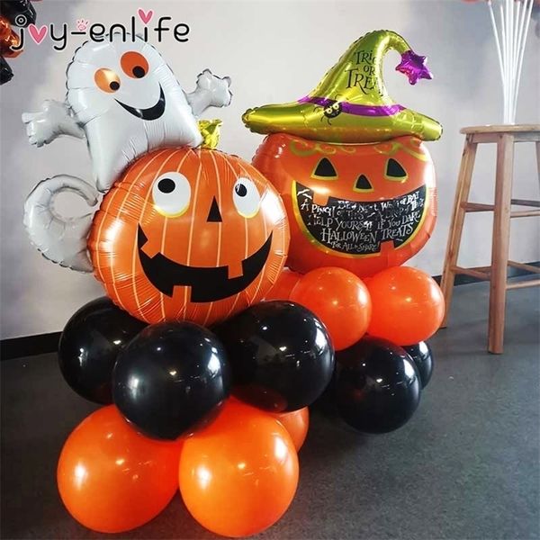 Autres fournitures de fête d'événement 10pcsset Halloween Citrouille Fantôme Sorcière Chauve-Souris Feuille Ballons Ensemble Décoration De Fête D'halloween Hallowmas Noir Orange Ballon Fournitures 220829