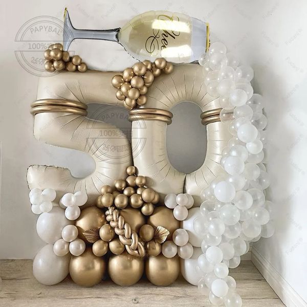 Autres fournitures de fête d'événement 111pcs Matt Crème Blanc Caramel Couleur Nombre Ballons Ensemble Enfants Adulte 30 40 50e Anniversaire Décorations de fête Globos Fournitures Jouets 231127