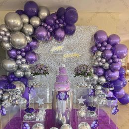 Autres fournitures de fête d'événement 112pcs violet argent chrome métal ballon arc guirlande kit saint valentin fête de mariage fille femme anniversaire décoration fournitures 231218