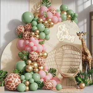 Autres fournitures de fête d'événement 116 pièces Jungle fête d'anniversaire girafe imprimé ballon guirlande sauvage une décorations de douche de bébé bébé rose sauge vert ballon arc 230523