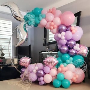 Otros suministros para fiestas de eventos 116 piezas Mermaid Tail Shell Globo Guirnalda Arco Rosa Púrpura Latex Ballon Baby Shower Girl 1st Birthday Party Favors Wedding Decor 220916