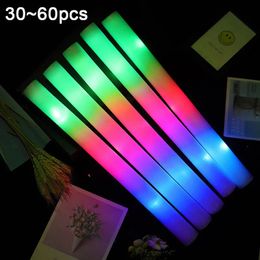 Andere Evenement Feestartikelen 12/30/60 Stuks LED Glow Sticks Bulk Kleurrijke RGB Glow Foam Stick Cheer Tube Dark Light voor Kerstmis Verjaardag Bruiloft Feestartikelen 231120