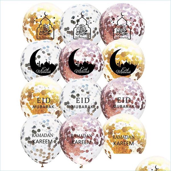 Otros suministros para fiestas de eventos Globos de aluminio Eid Mubarak redondos de 12 pulgadas Estampado de Ramadán transparente Globos de luna estrella Alfitr Drop Deliver Dhbnx