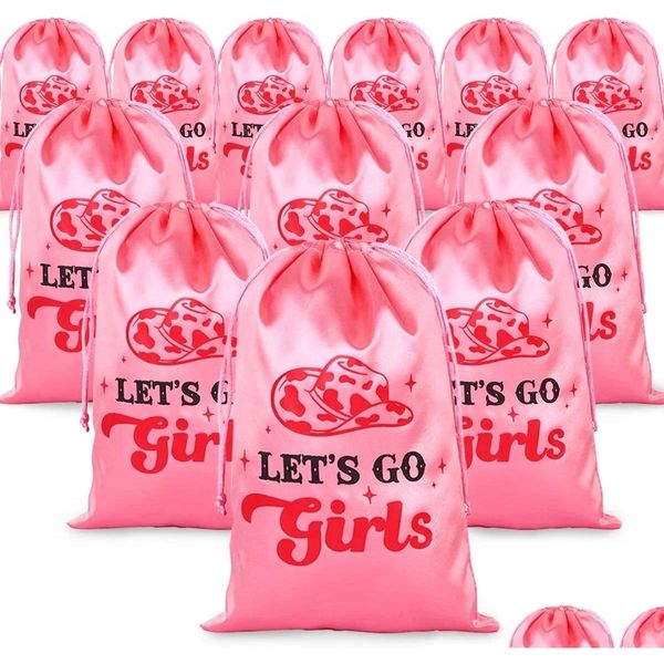 Autres fournitures de fête d'événement 12 Pack Lets Go Girls Hangover Kit Party Favor Sacs-cadeaux Pink Cowgirl Décoration Bachelorette Bride Hen S Dhmgc