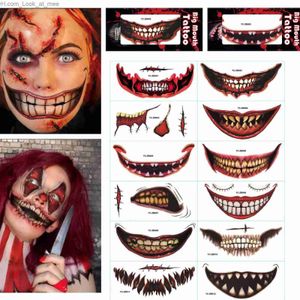 Autres fournitures de fête d'événement 12 feuilles Halloween autocollants de tatouage temporaire horreur Clown bouche visage corps maquillage imperméable réaliste cicatrice plaie autocollant Q231010