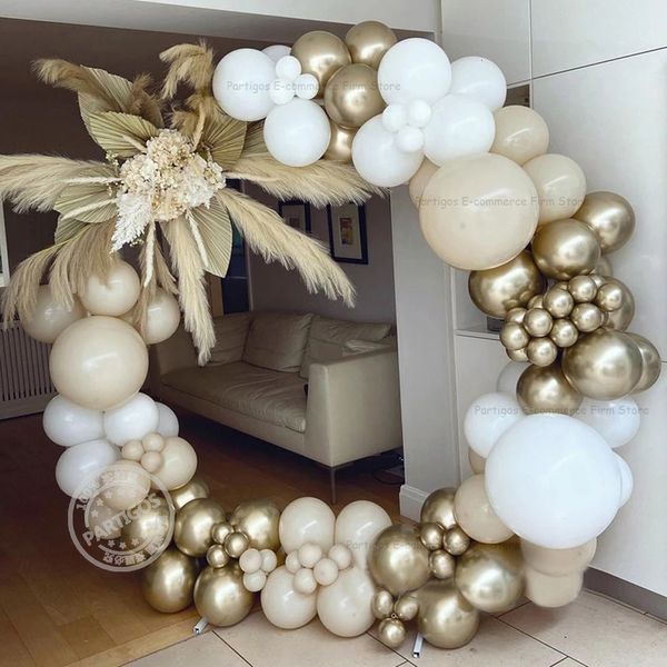 Otros suministros para fiestas y eventos 120155 piezas Kit de guirnalda de globos beige rústico Decoración de cumpleaños de boda de oro cromado Globos de arena blanca Baby Shower Telón de fondo 230607