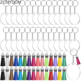 Autres fournitures de fête d'événement 120pcs acrylique disques de cercle clair porte-clés ensemble rond acrylique porte-clés en cuir blanc gland pendentif anneaux de saut bricolage porte-clés 230828