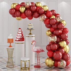 Autres fournitures de fête d'événement 120PCS Kit d'arc de ballons rouges métalliques dorés Ensemble de ballons de confettis pour les décorations de célébrations d'anniversaire de mariage 230404