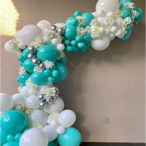 Andere evenementenfeestjes 120 stks Tiffany Blue and White Metallic Silver Confetti latex Ballonnen voor afstuderen Baby shower bruiloften Verjaardagsfeestje Decor 230309