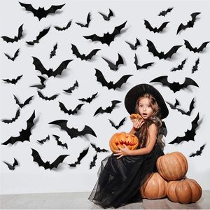 Autres fournitures de fête d'événement 122448pcs décoration d'Halloween 3D chauve-souris noire bricolage décor de salle de bar accessoires effrayants autocollant mural 230905