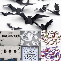 Autres fournitures de fête d'événements 1224pcs Halloween 3D Black Bat Stickers muraux Halloween Party DIY Décoratif Sticker Halloween Horreur Chauves-souris Autocollant amovible 220829