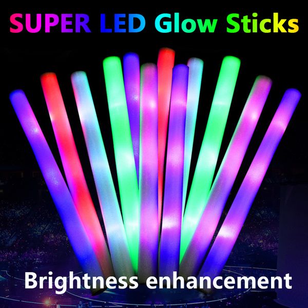 Autres fournitures de fête d'événement 123060Pcs Bâtons lumineux LED en vrac coloré RGB Glow Foam Stick Cheer Tube Dark Light pour Noël Anniversaire Fournitures de fête de mariage 230729