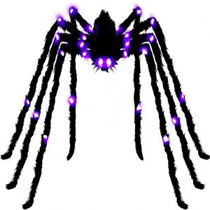 Autres fournitures de fête d'événement 125 cm lumineux Halloween Spider effrayant géant araignée LED toile d'araignée décorations d'Halloween accessoires hantés décoration extérieure intérieure 230823