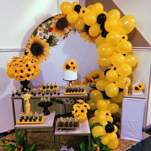 Autres fournitures de fête d'événement 128pcs noir jaune latex ballon guirlande arc kit avec fleurs tournesols artificiels baby shower de mariage décor anniversaire 230826