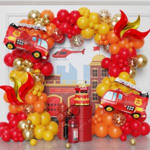 Autre événement Fourniture de fête 128pcs Thème de camion de pompiers Red Jaune de moteur Ballon Garland Arch Kit pour garçons Birthday Firefighter Decoration Supp 230812