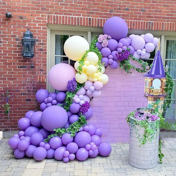 Autres fournitures de fête d'événement 129 pièces Ensemble de ballons jaunes macarons violets pour baby shower, fête nuptiale, fête d'anniversaire, fête princesse, thème Raiponce, Pa 231017