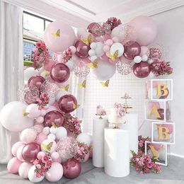 Autres fournitures de fête d'événement 129pcs anniversaire rose ballon guirlande arch kit fiançailles décoration de mariage baptême baby shower fête d'anniversaire papillon ballon 230923