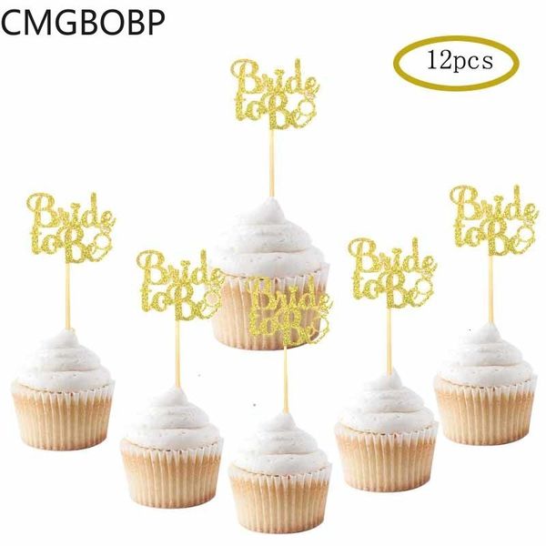 Autres fournitures de fête d'événement 12pcs Glitter Mariée à être Diamond Bague Cupcake Topper Mariage Engagement Bridal Hen Douche Décoration de gâteau 230822