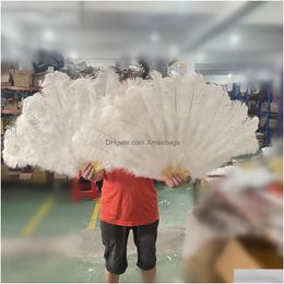 Otros suministros para fiestas de eventos 13 Hueso esponjoso plumas de avestruz blancas Fan para carnaval Celebración de bodas Espectáculo de danza Decoración de bricolaje PL DHZLR