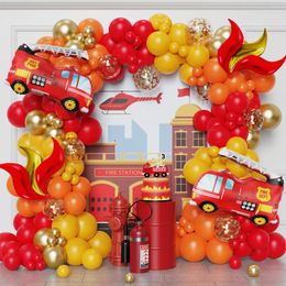 Autres fournitures de fête d'événement 130pcs camion de pompier ballon guirlande arc kit rouge orange ballons en latex garçon décorations de fête d'anniversaire pompiers fournitures de décoration de fête 231215