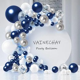 Andere evenementen Feestartikelen 131pcs Marineblauw Wit Zilver Ballonnen Slingerset met accessoires voor Verjaardagsfeestje Babyshower Bruiloft Afstuderen Decoratie 231215