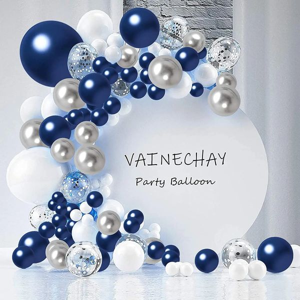 Otros suministros para fiestas de eventos 131 piezas Kit de guirnaldas de globos plateados blancos y azules marinos con accesorios para fiesta de cumpleaños Baby Shower Decoración de graduación de boda 231017