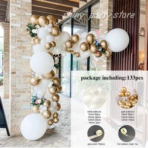 Andere evenementenfeestbenodigdheden 133 stks set witte ballonnen metallic gouden latex ballon ballon slinger kit bruiloft gelukkige verjaardag kerstjaar decor 230815