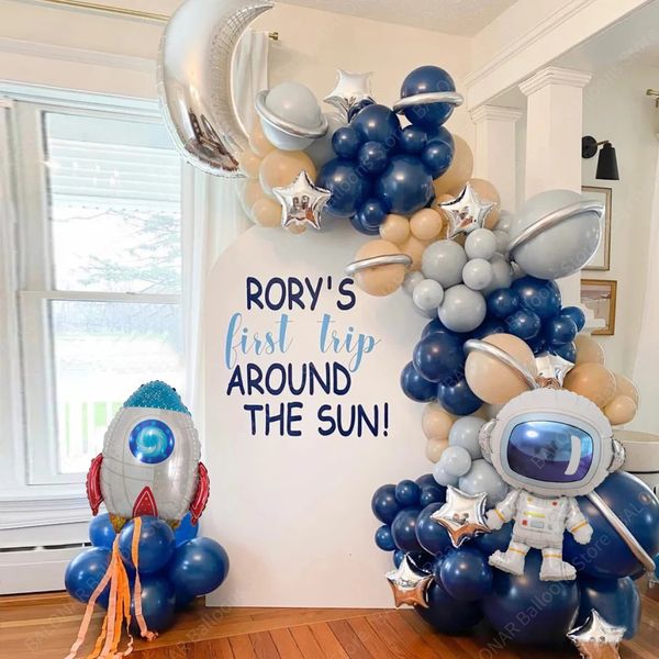 Autres fournitures de fête d'événement 138pcs Univers Space Space Astronaut Rocket Galaxy Thème Ballons Garland Arch Kit Boy Birthday Party Decors Globos Baby Shower 231215