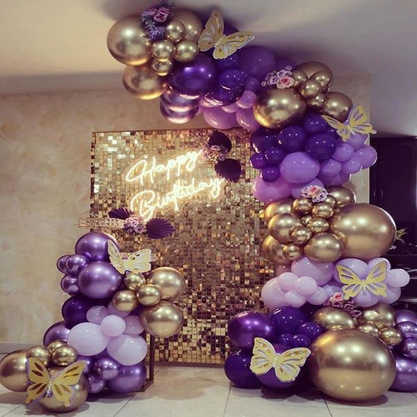 Otros suministros para fiestas de eventos 139 Uds. Kit de arco de guirnalda de globos de luz púrpura oscuro globos de látex de oro púrpura de metal boda fiesta nupcial Baby Shower cumpleaños Dec 230804