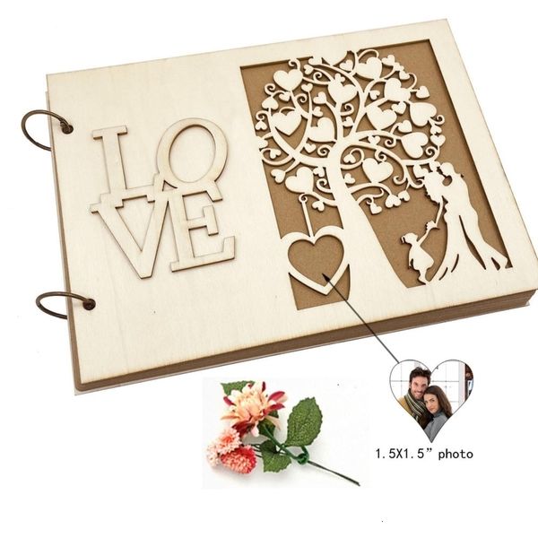 Autres fournitures de fête d'événement 13ME Love Wedding Guest Book Arbre généalogique en bois personnalisé Livre d'or DIY Po Signature Books Memory Album 230615