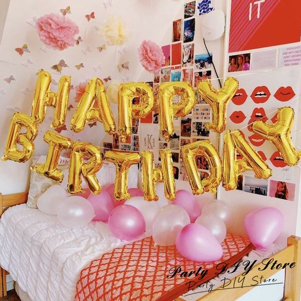 Autres fournitures de fête d'événement 13pcs ballon d'anniversaire rose feuille d'or ballons de lettre ensemble joyeux anniversaire décoration couleur caramel Globos enfants fête fournitures 230925