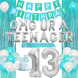 Otros suministros para fiestas de eventos Decoraciones de cumpleaños número 13 para niñas Omg Ur A Teenager Balloon Banner Sash Happy Cake Topper Fringe Cortina 230901