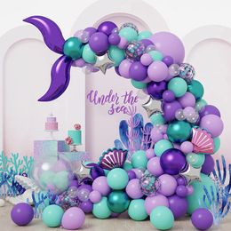 Autres fournitures de fête d'événement 140pcs Purple Mermaid Thème Shell Ballon Arch Enfants Fille Anniversaire Décoration Baby Shower Sous la mer Mariage 230901