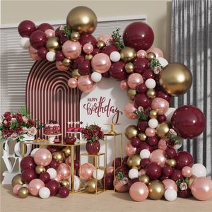 Feestartikelen voor andere evenementen 141 stks DIY Bordeaux Ballonnen Garland Kit Rose Goud Metaal Chroom Ballonnen voor Bruiloft Bruids Douche Jubileum Decoraties 230607