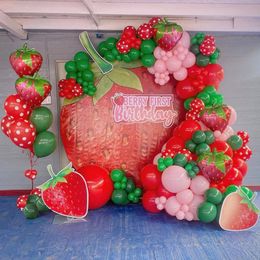 Autres fournitures de fête d'événement 142pcs fruits rouge fraise ballon guirlande arc kits dot ballons en latex décorations de fête d'anniversaire de mariage Bbay douche Globos 230321