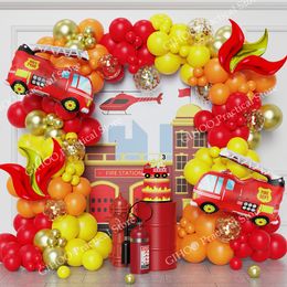 Andere evenementenfeestjes 143 stks brandweerwagen thema ballon Garland boog rood geel oranje confetti latex jongens kinderen brandweerman verjaardag decor 230812