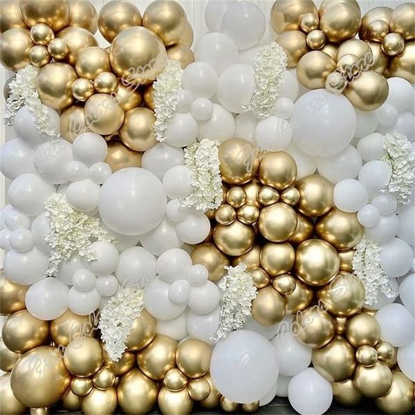 Autres fournitures de fête d'événement 145pcs ballons blancs guirlande mariage fête d'anniversaire fond bébé douche kits anniversaire atmosphère dorée 220906