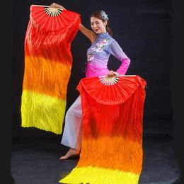 Autres fournitures de fête d'événement 150 cm de longueur Vendre MS Belly Dancing Fan Gradient Long Couleur Fans Pratique Danseur Props Chinois Soie Danse Imitation 231116