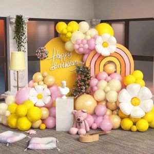 Andere evenementenfeestjes 153PCS Macaron Yellow Pink Daisy Foil Balloon Garland Arch Set Girls Princess Birthday Brug Douche Decoraties 231009