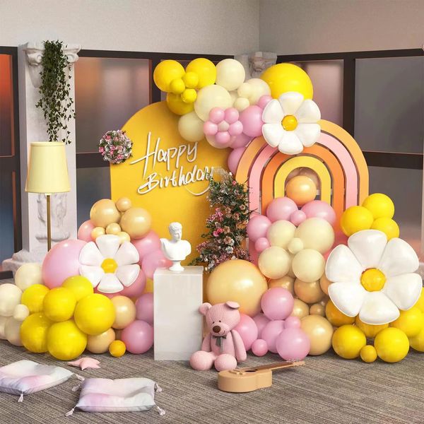 Autres fournitures de fête d'événement 153pcs Macaron jaune rose Daisy feuille ballon guirlande arc ensemble filles princesse anniversaire mariage bébé douche décorations 231009